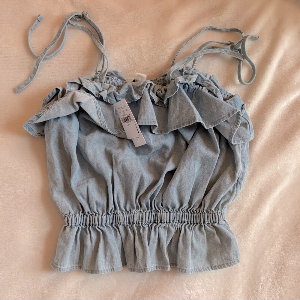 NWT AE Light Blue Ruffled Women's Top